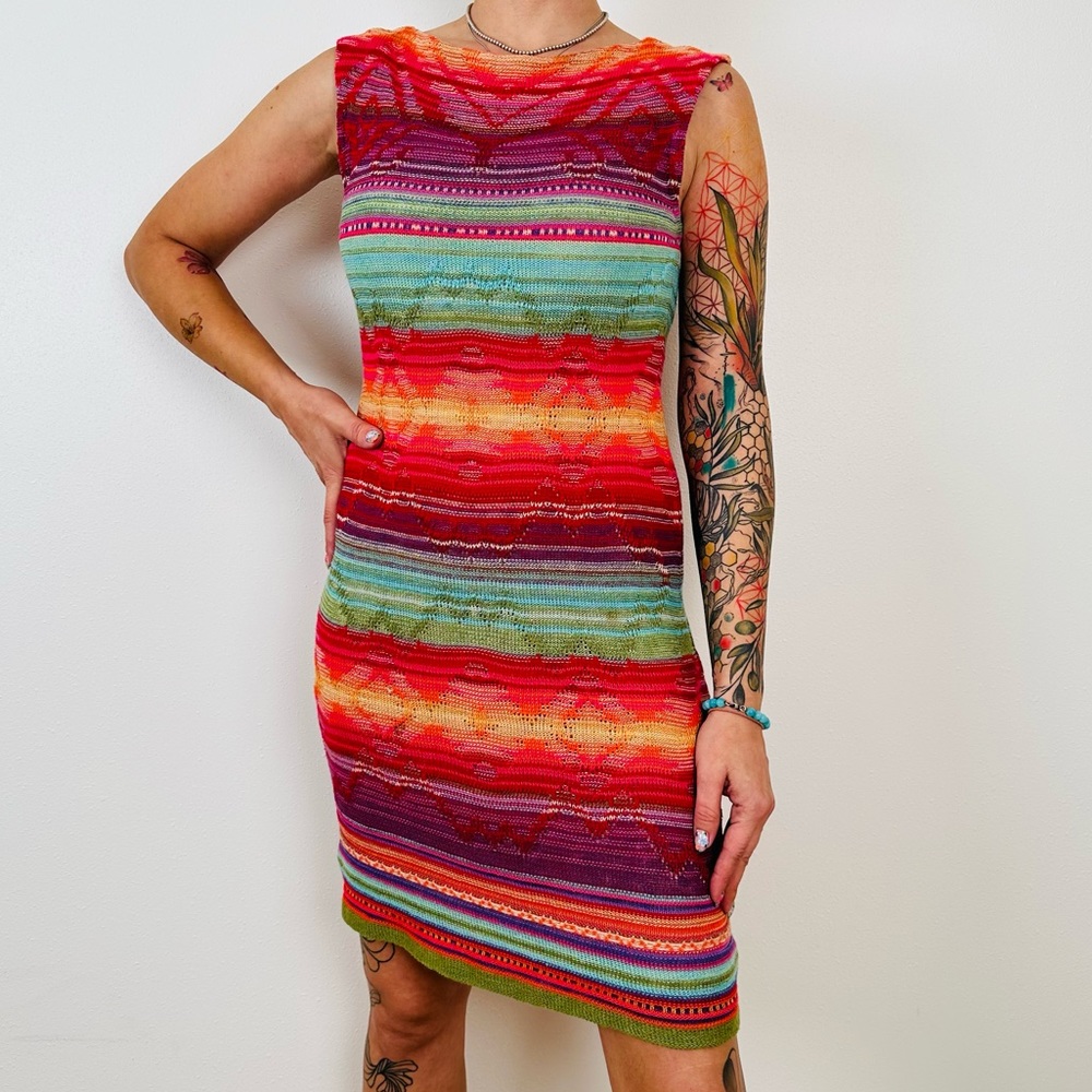 Lauren Ralph Lauren Rainbow Indian Blanket Aztec knitted Dress Sleeveless
